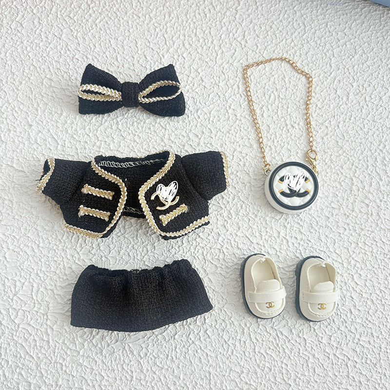 17cm Doll Clothes 5-Piece Set - Luxury Tweed Outfit with Bow, Bag & Shoes for Labubu Generation 1/2/3, Doll Accessories