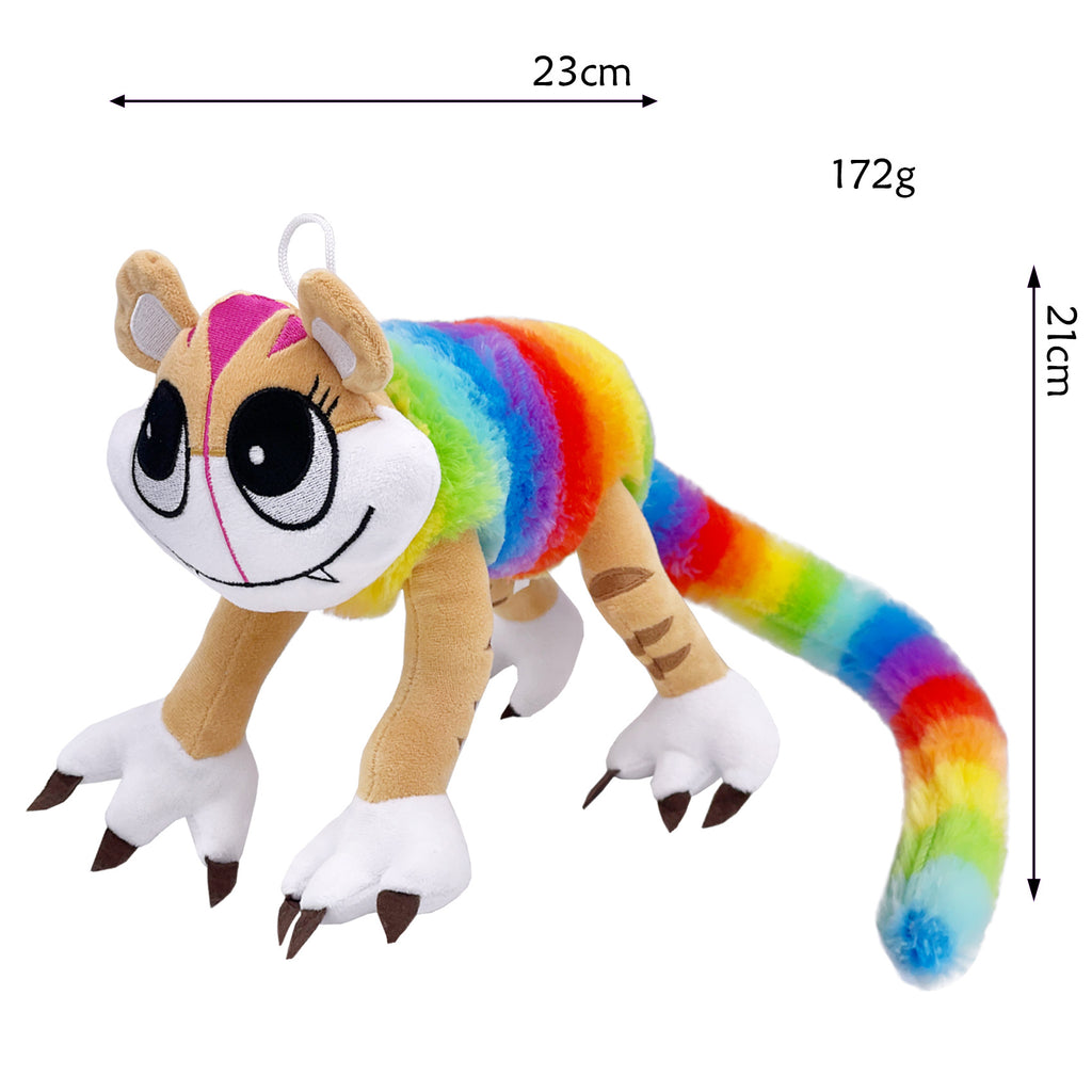 Nightmare Critters Poppy 4 Rainbow Striped Plush Doll - Big Eye Sharp Teeth Long Tail Monster with Hanging Loop