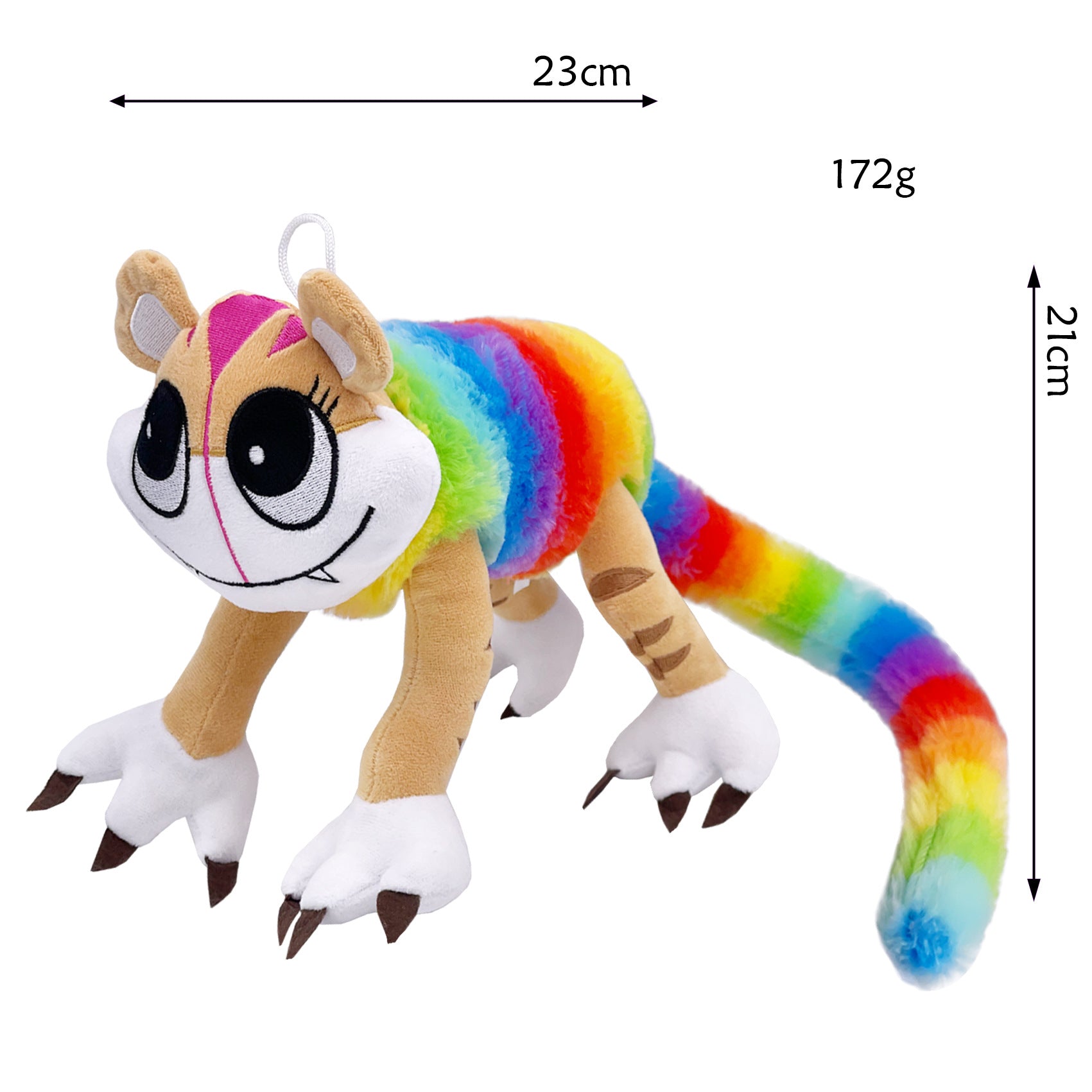 Nightmare Critters Poppy 4 Rainbow Striped Plush Doll - Big Eye Sharp Teeth Long Tail Monster with Hanging Loop