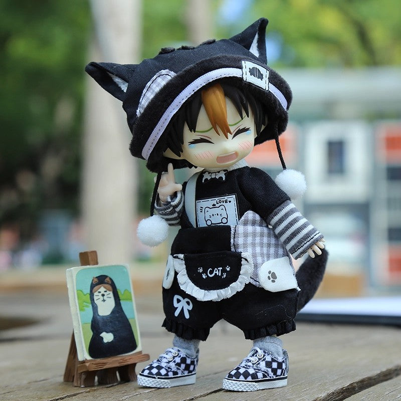 Cute Cat Outfit for OB11 Dolls - 1/12 BJD Body9 Doll Clothes 3-Piece Set