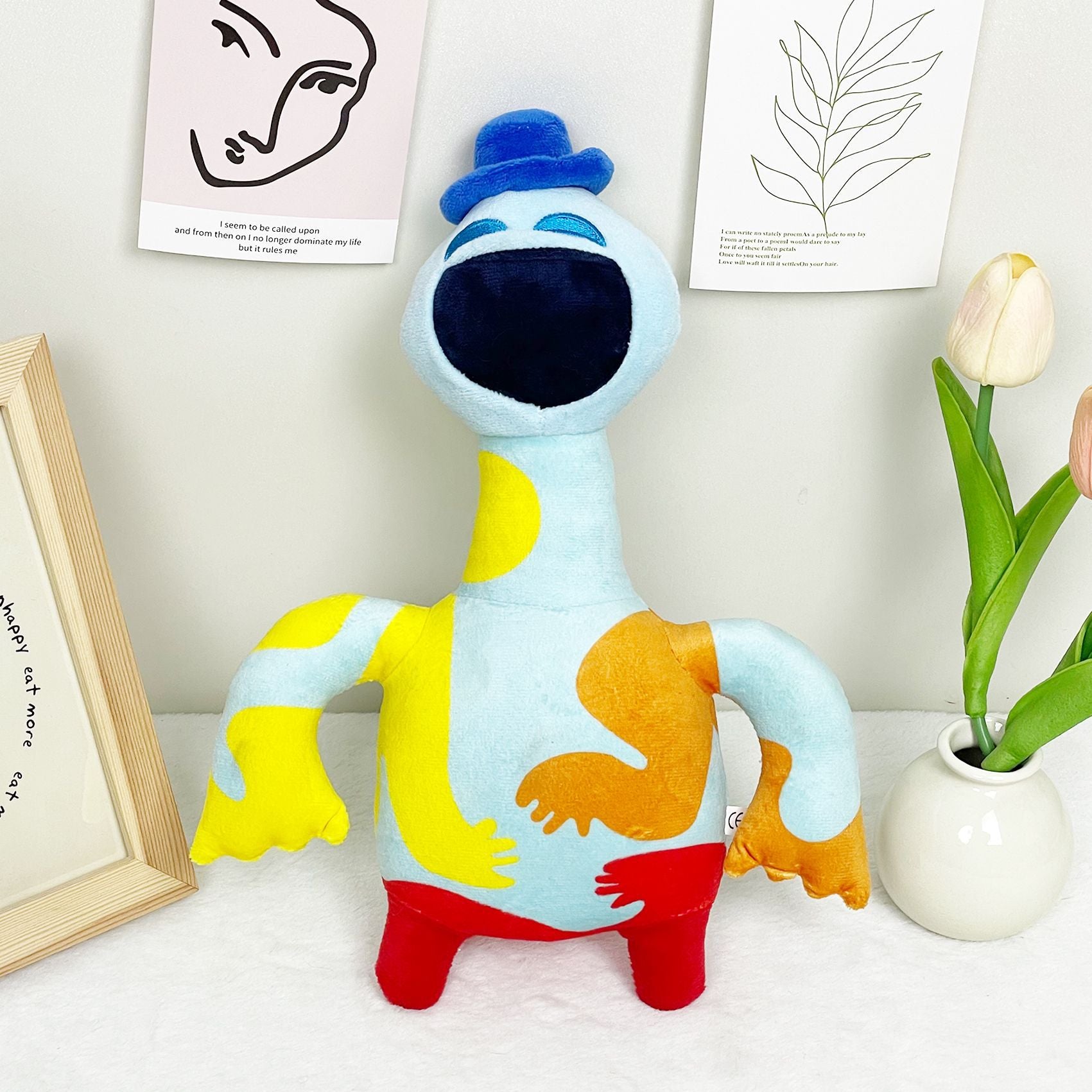 Nightmare Critters Poppy Playtime 4 Plush Toy - Light Blue Blue Top Hat Big Black Mouth Color Block Monster Stuffed Doll with Hanging Loop