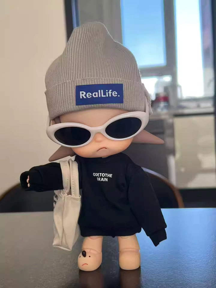 1/8 Scale Doll Clothes - Cool Black Series 4-Piece Set, Cute Cartoon Doll Outfit, Doll Replacement Costume Set