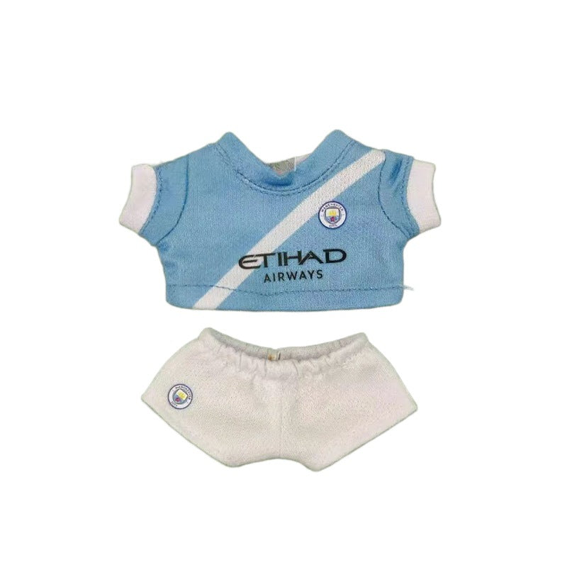 Hot Sale Football Style Doll Outfit Set, Manchester City Jersey & Shorts Two-Piece, Sporty Trendy Doll Clothing