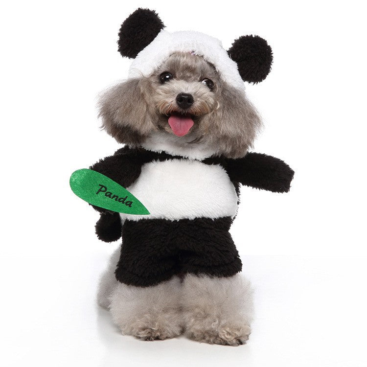 Funny Standing Pet Panda Costume for Small Dogs Like Poodle Bichon, Panda Role-Playing Outfit with Panda Leaf Prop