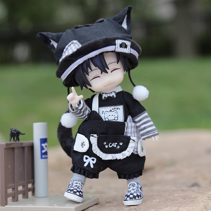 Cute Cat Outfit for OB11 Dolls - 1/12 BJD Body9 Doll Clothes 3-Piece Set
