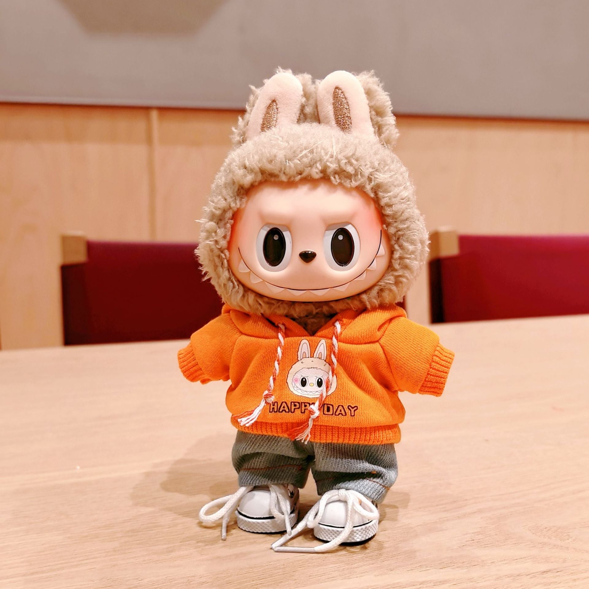 Hot Sale Trendy Doll Two-Piece Outfit, Orange Rabbit Element Hoodie + Denim Pants, Cute Doll Clothing Set