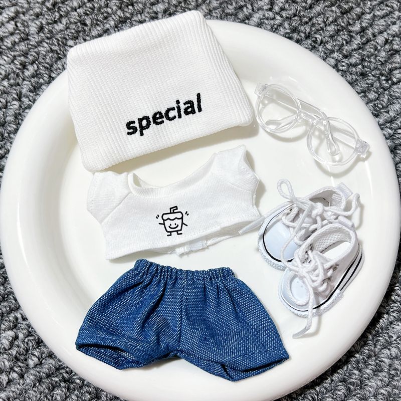 Doll Fashion Casual Clothing 4-Piece Set for 15-17cm Dolls (Hat, T-Shirt, Pants, Shoes Included)