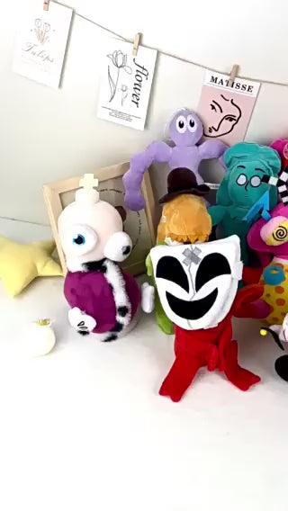 The Amazing Digital Circus Jelly Person Plush Toy - Teal Ruffled Hat Big White Eyes with Lashes Ruffled Collar Dress Stuffed Doll with Hanging Loop