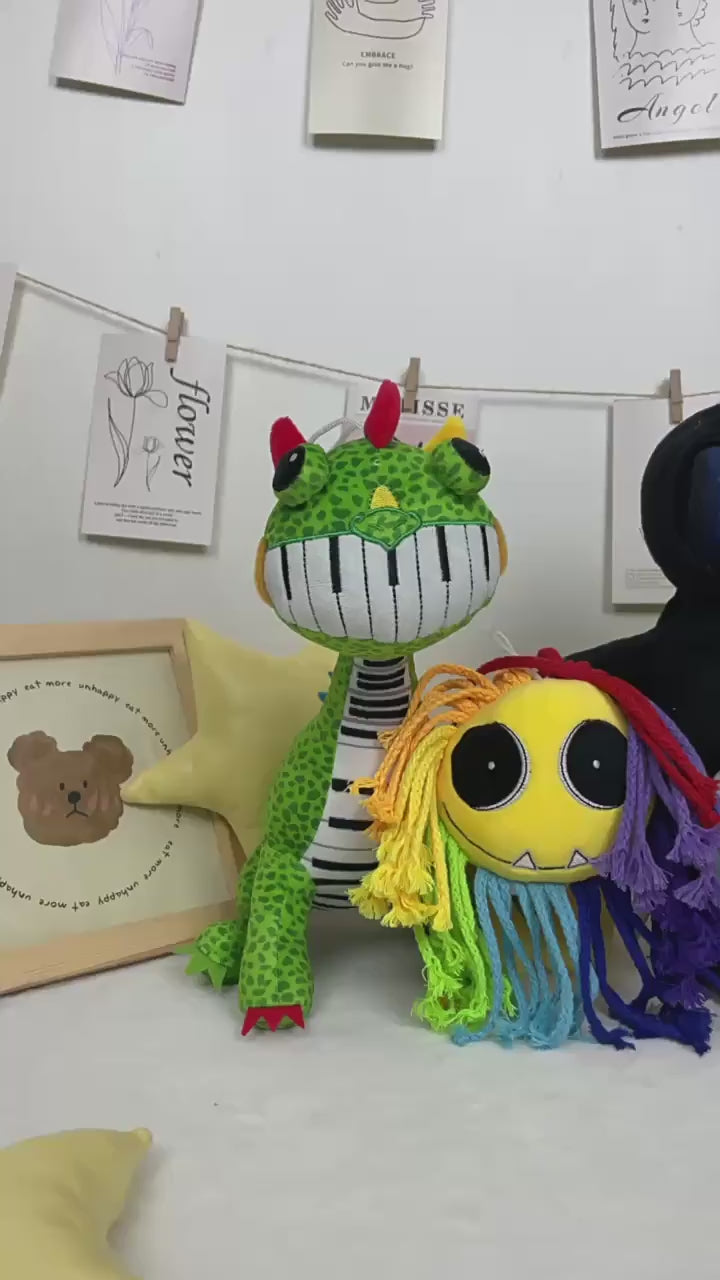 Nightmare Critters Poppy Playtime 4 Plush Toy - Black Body Single Blue Eye Gray-White Striped Hands Feet Monster Stuffed Doll with Hanging Loop