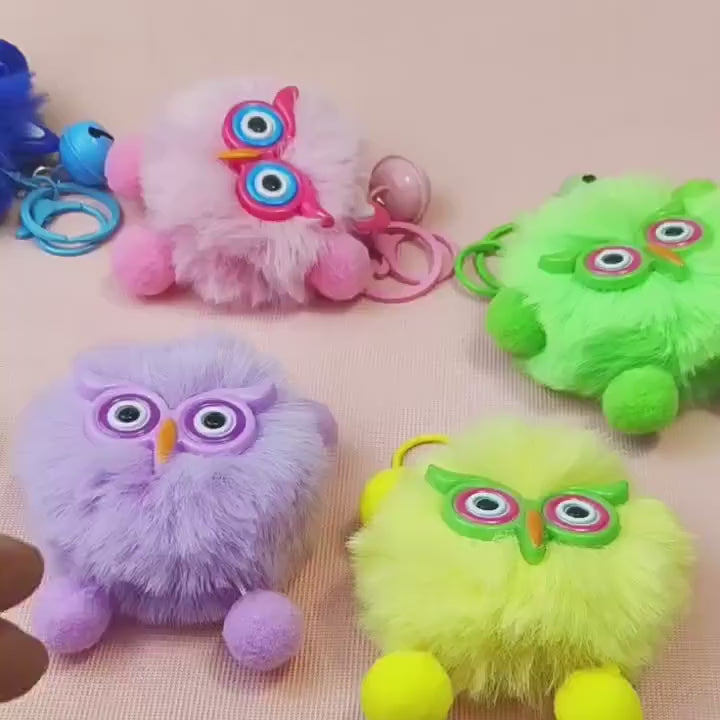 Cute Fluffy Owl Keychain Plush Bag Charm - Colorful Cartoon Animal Key Ring for Backpack Purse Car Key Decoration